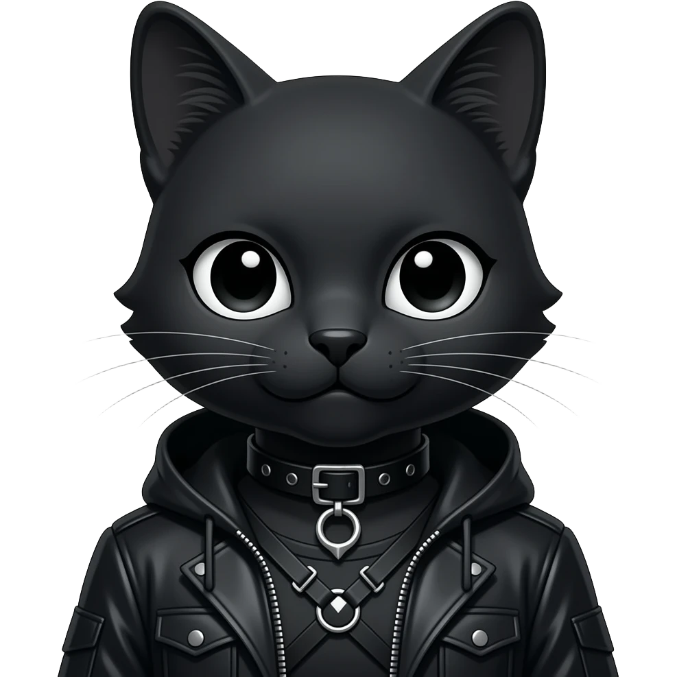Gorgeous furry gothic dark techwear anime style anthro black cat fursona with blushing face aesthetic and pretty edgy black with collar and harness trending style emoji