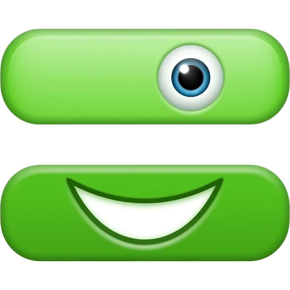 A green equals sign with a mouth and an eye emoji