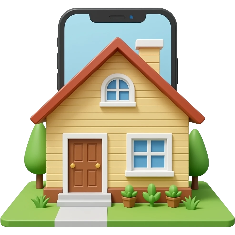 a good house in a 3d perspective pop-ing out from a phone screen, no background, make it look realistic and not cartoonish emoji