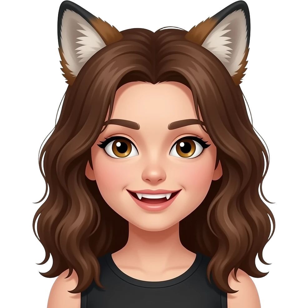 Werewolf girl with brown hair wavy hair, fangs young adult emoji