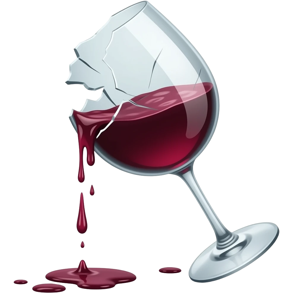 broken wine glass and wine dripping from the broken part emoji