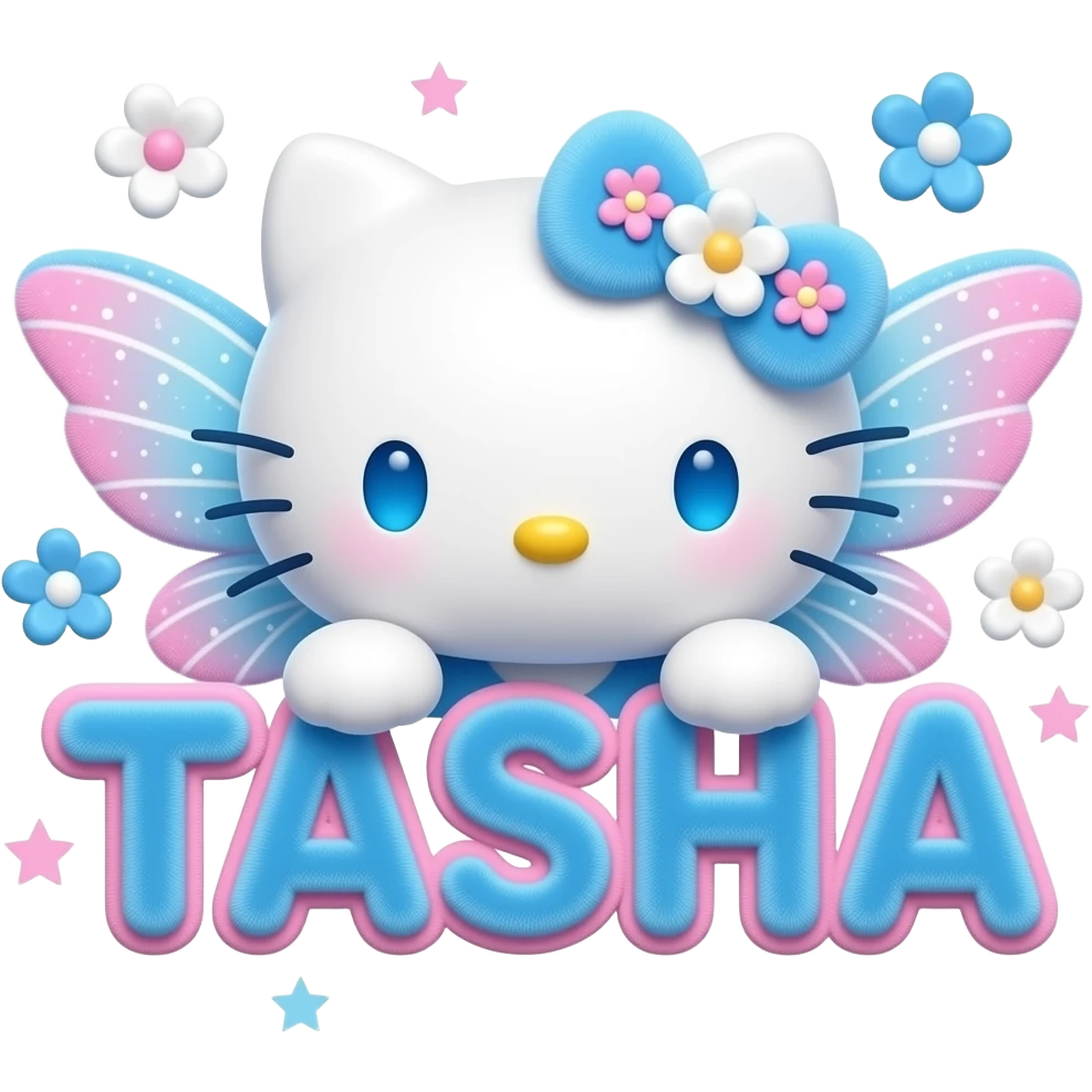 White velvety fur 3D hello kitty head with blue white pink gradient 3D ...