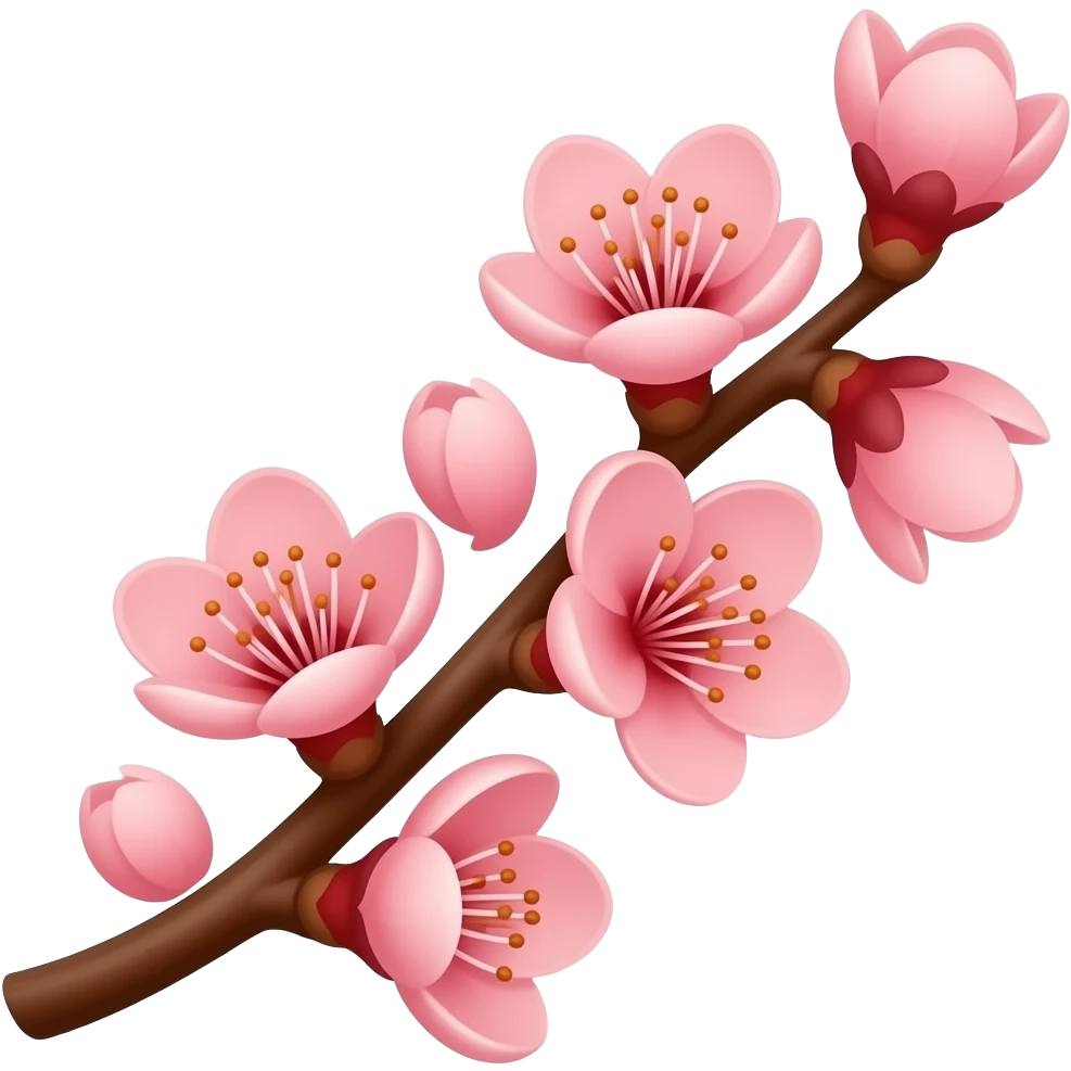 Flor de cereso rojas con una rama y petalos emoji