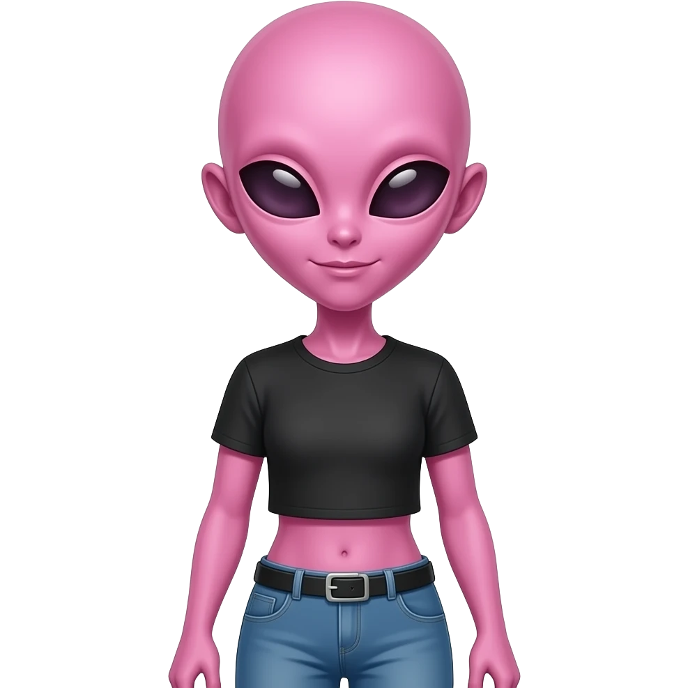 waist shot of a pink alien emoji
