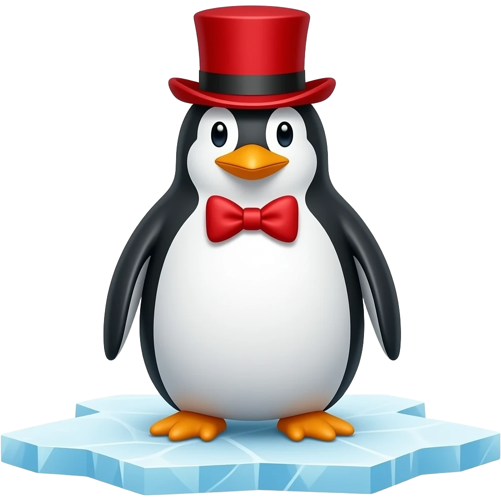 a penguin with a red top hat and a red bow tie emoji