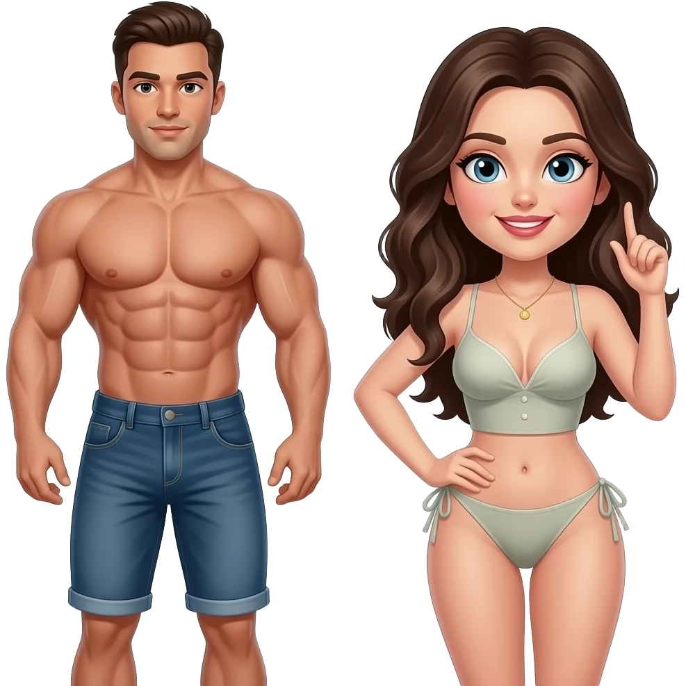 Bald Muscular man and sexy woman emoji