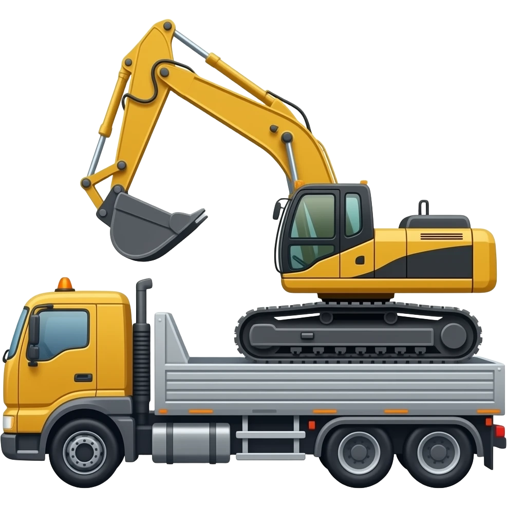 Escavatore cingolato che carica su camion emoji