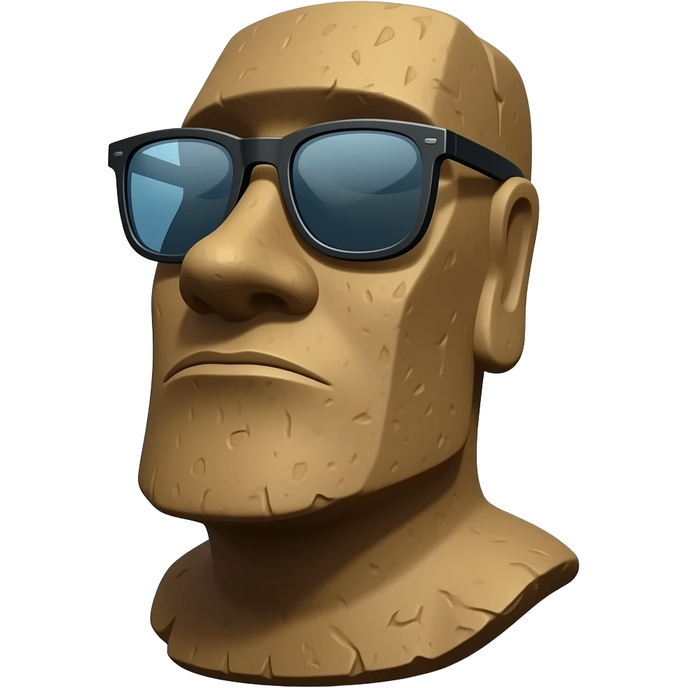Sunglasses on moai looking left emoji