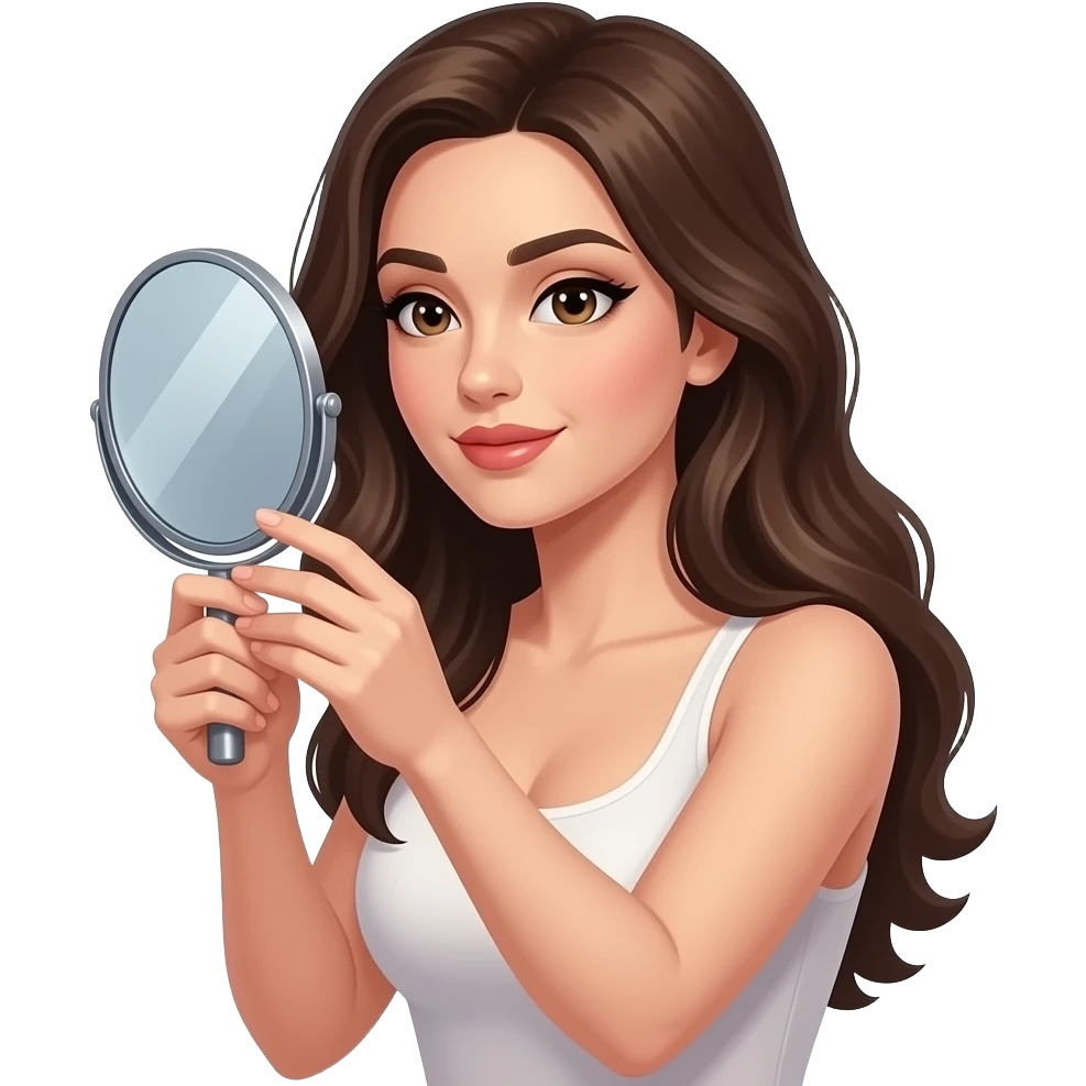 Realisting woman sexy pose model looking in the handheld mirror emoji
