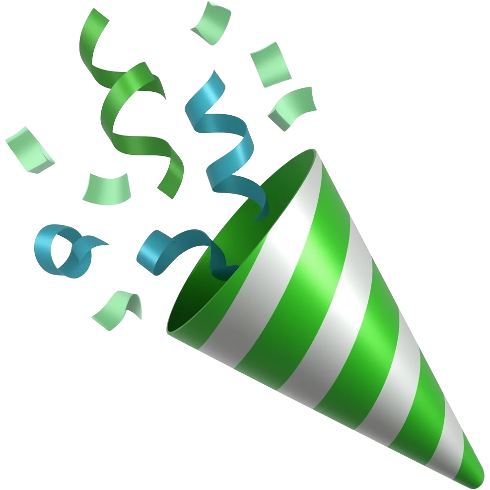 ios emoji style green party popper  with some confetti flying out from inside emoji