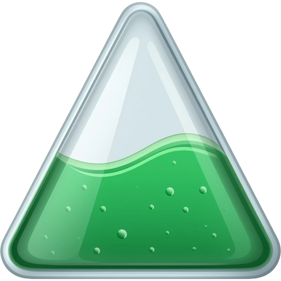The flask for analysis is green liquid, triangular in shape (lying on its side) (inside the liquid is wavy with bubbles) emoji
