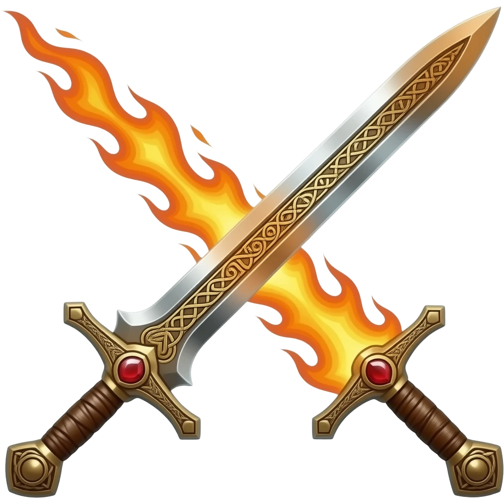 highly detailed, Realistic long thin flaming sword, Knight style sword, celtic runes engraved in the blade, wooden handle wrapped in leather, ruby gem at the hilt, realistic fire, pointed tip emoji