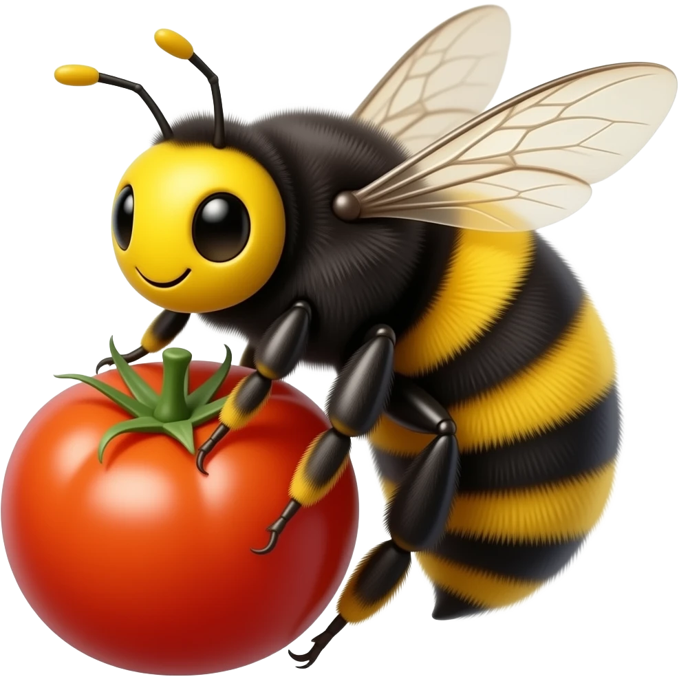 adorable bumblebee with yellow face holding a date tomato emoji