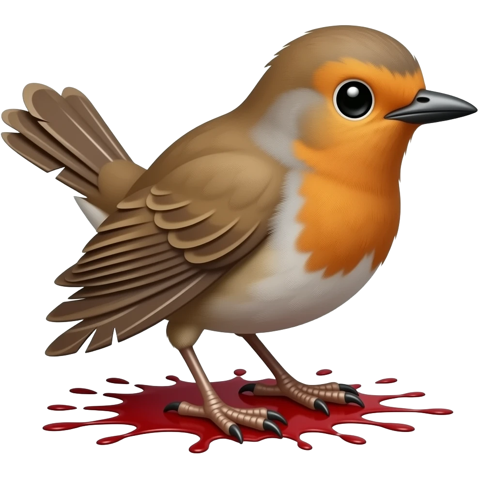 A 2D render iPhone emoji icon of a detailed Brown and red color 3D Render iPhone emoji png of a songbird pinned up with its wings sprawled out and mangled and blood underneath the bird emoji