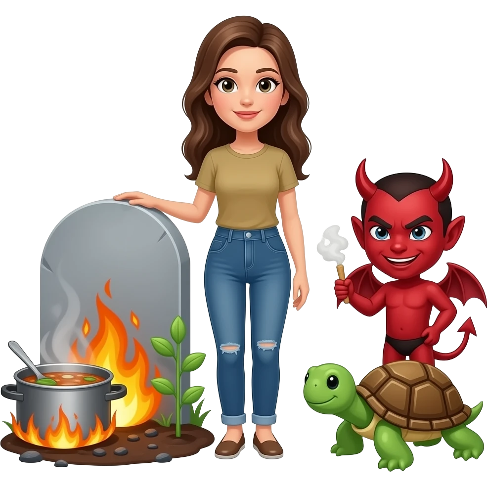 🪦+🔥+🫪+🌱+🧍‍♀️+😈+🪼 emoji