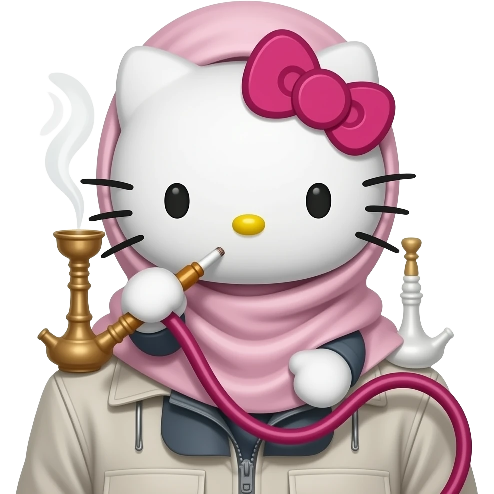 Hijabi Hello kitty smoking a hookah emoji