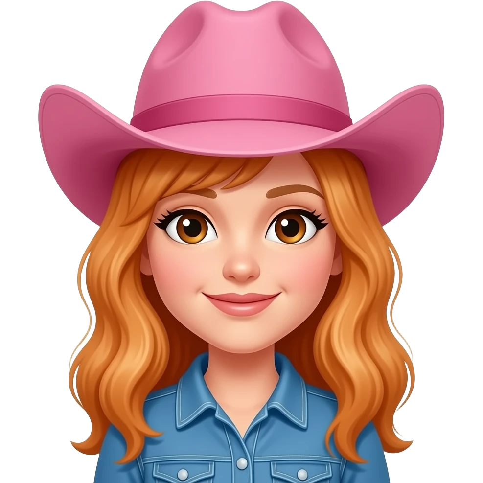 Cowgirl with pink hat and orange tan ash blonde hair brown eyes emoji