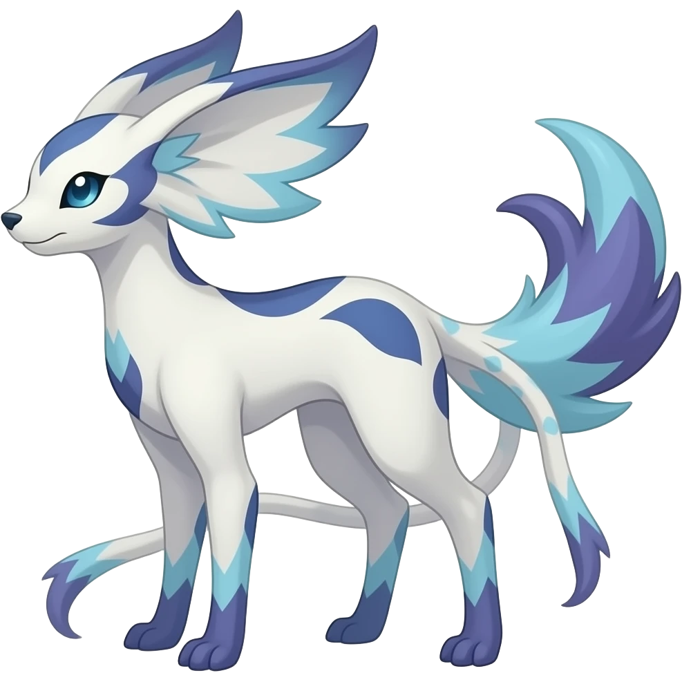 Slim thin lanky scrawny tall elegant oriental feral painted Asian Absol-Glaceon-Sylveon-fusion-hybrid-creature emoji