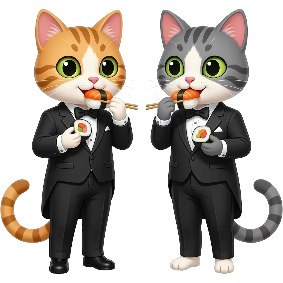 two feminine cats dressed in tuxedos eating sushi emoji | AI Emoji ...