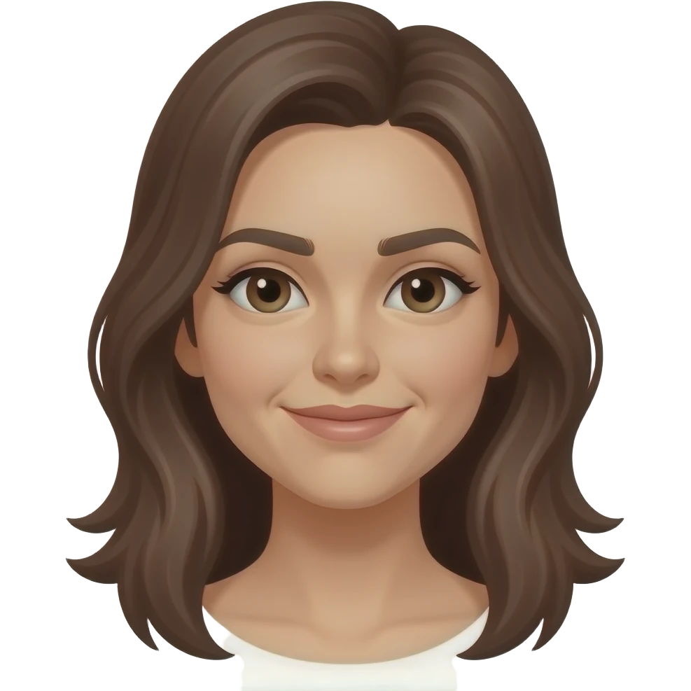 crinkled female face with long brown hair emoji