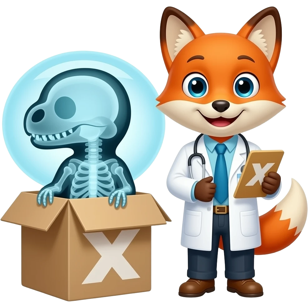🦊 taking 🩻 in a 📦 with a doctor 🦖 letter ❌ emoji