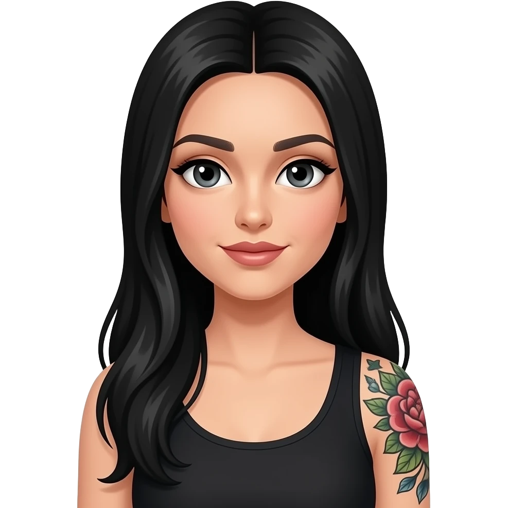 Long black hair woman tattoo artist with half a sleeve emoji