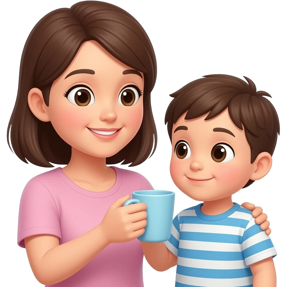 мама поит ребенка из чашки emoji