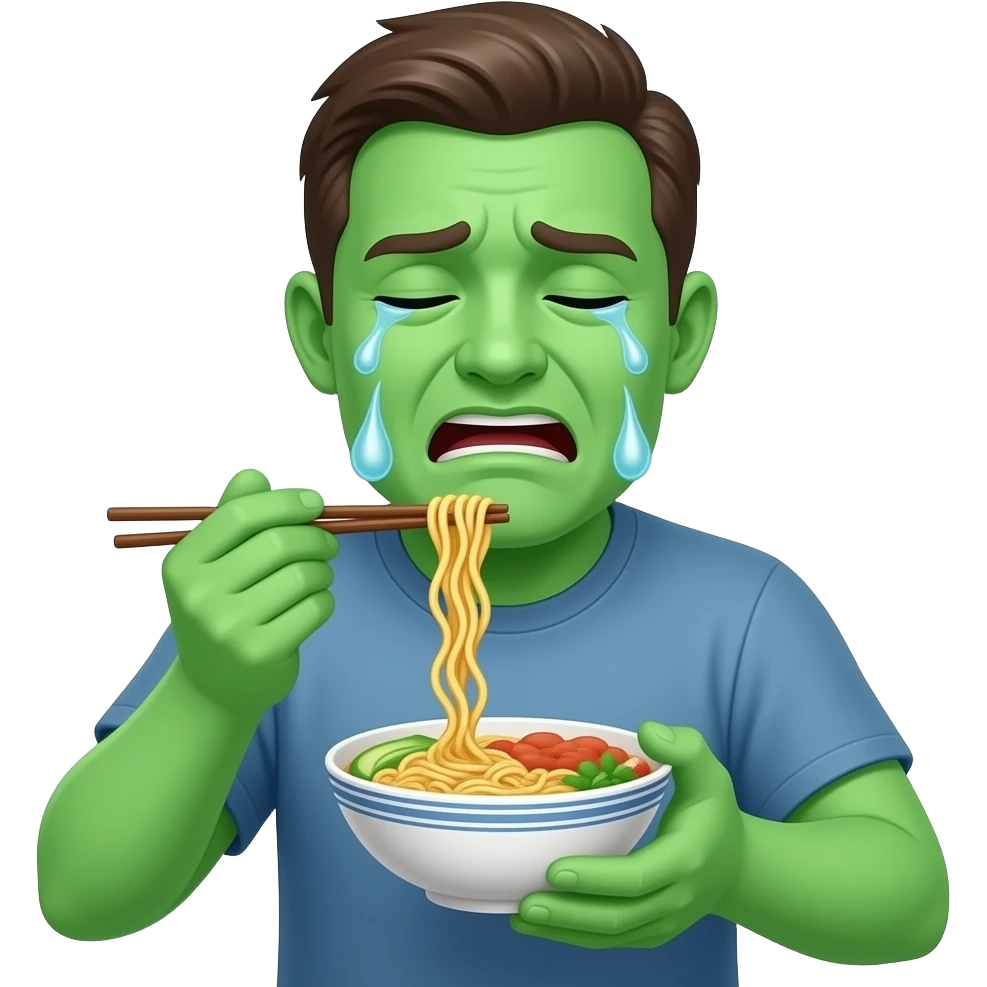 man wird schlecht und gruen wegen nudeln emoji