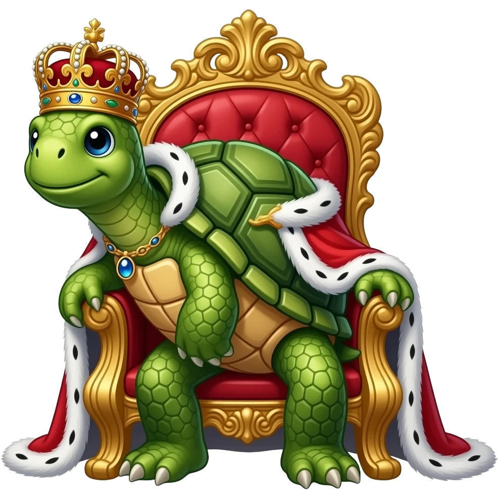 King turtle with crown, cape, and throne emoji