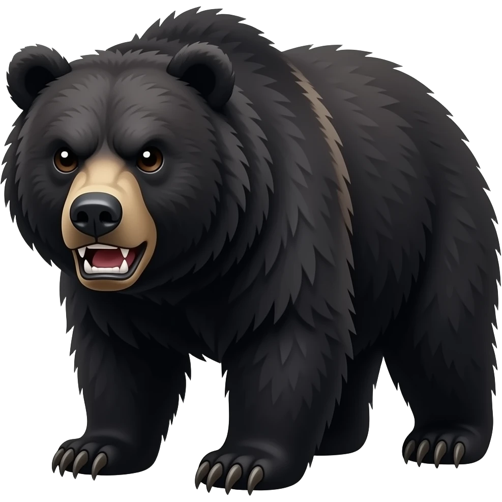 Wild black grizzly bear facing camera with angry face emoji