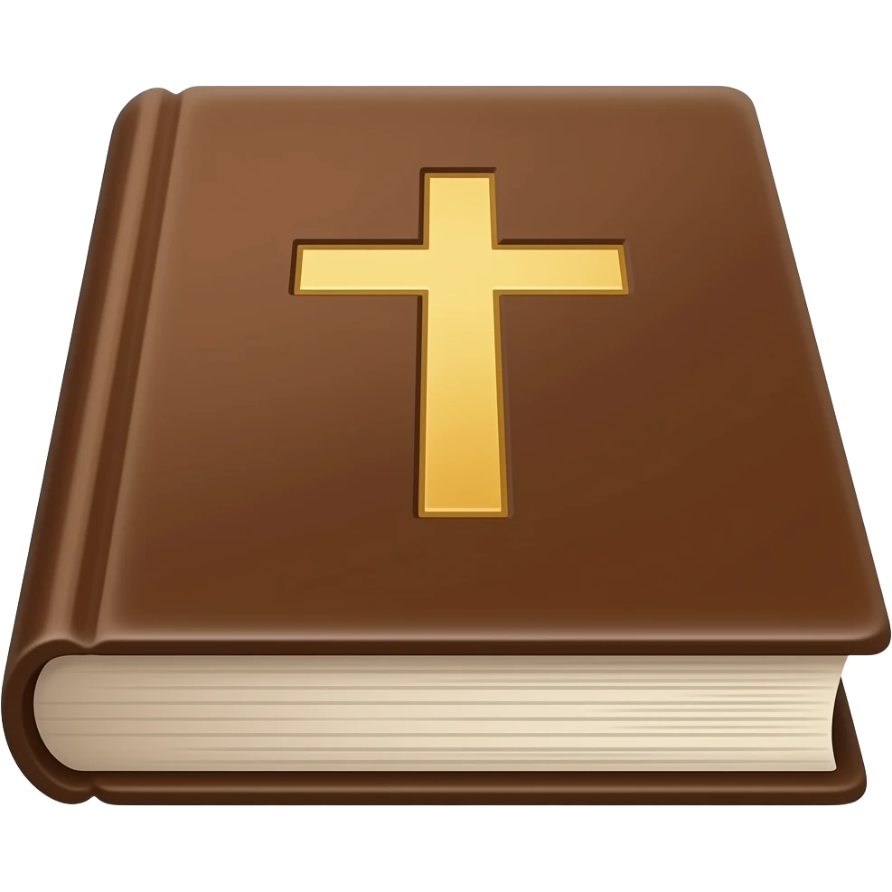 a front view perspective brown cover bible with a Christian cross on it. emoji