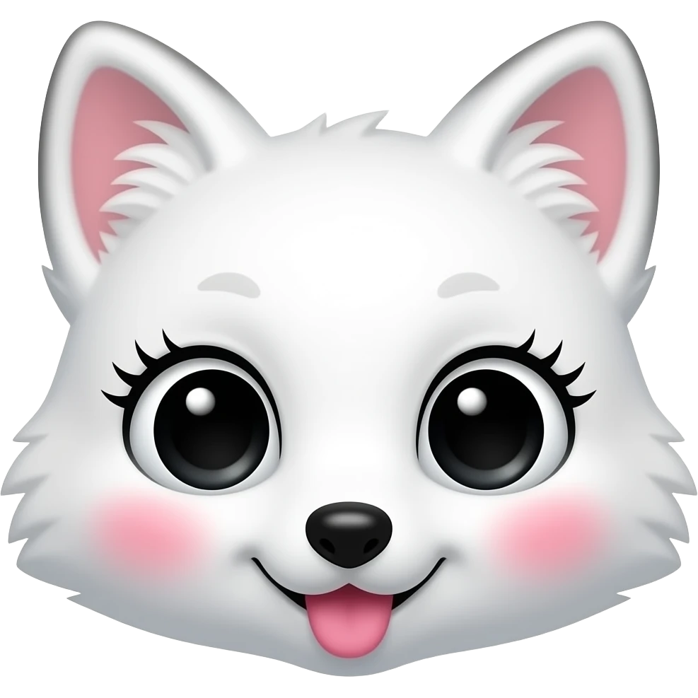 Cute white fox emoji with pretty long lashes and big eyes and pink lips and cheeks emoji