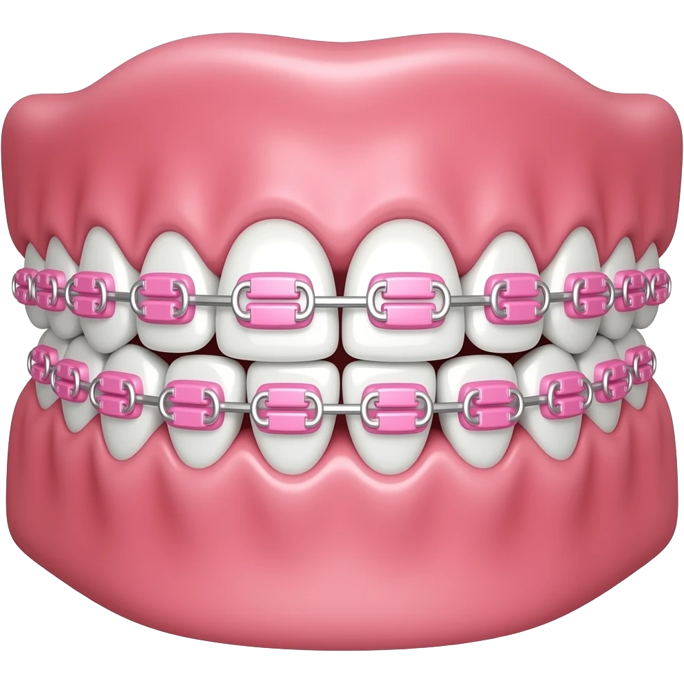 Smile with top and bottem death with braces but make it pink color color PINK BANDS also color PINK emoji