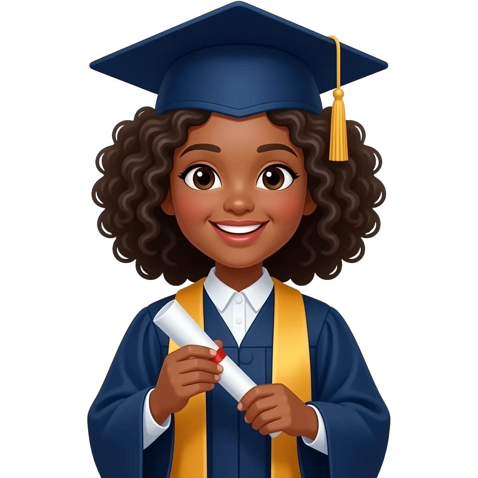 niña piel morena pelo afro graduacion emoji