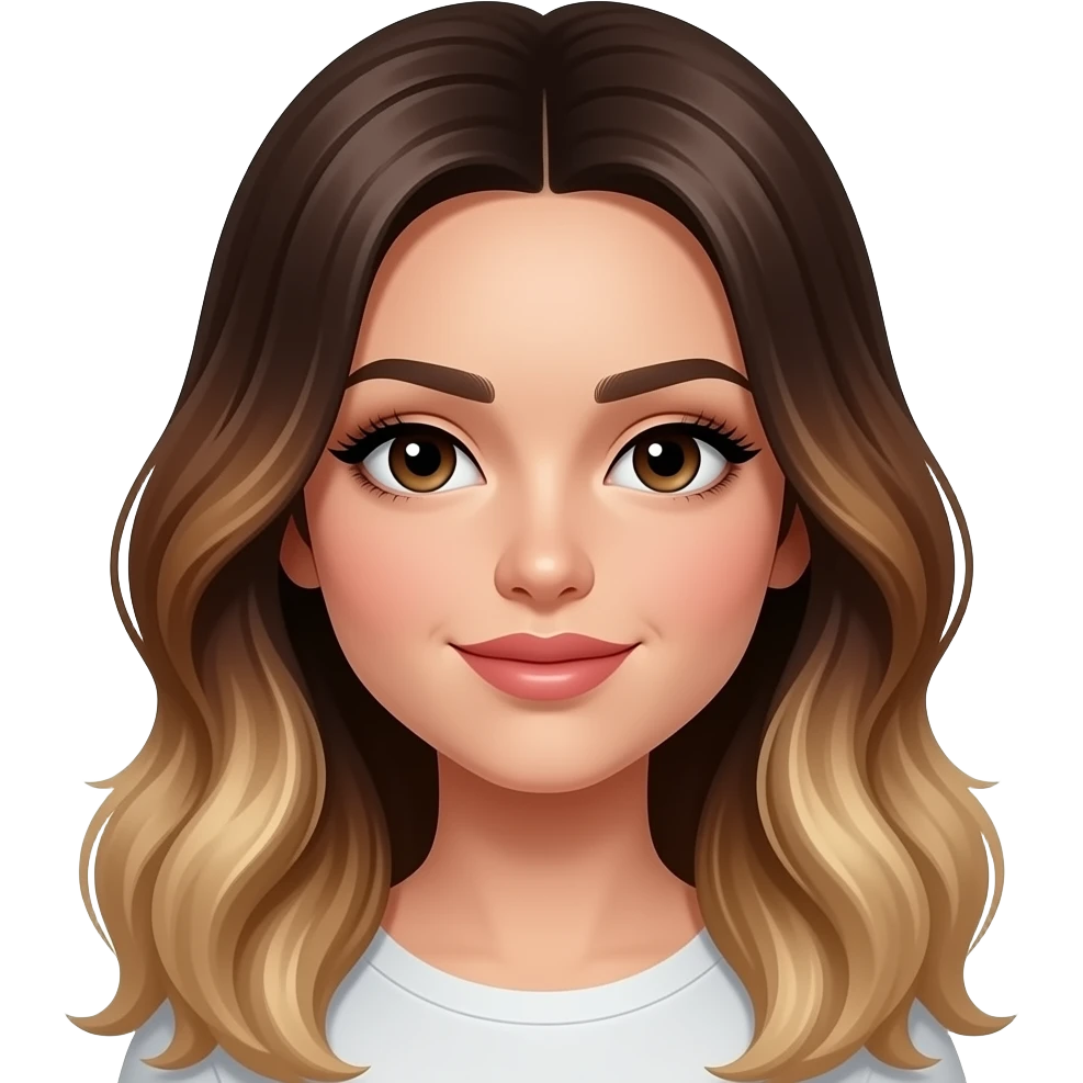 Brunette long balayage with extra thick long eyelashes emoji
