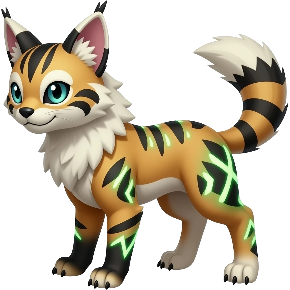 Renamon-Zeraora-Genet-Civet-caracal-Fennekin-Manectric-Vaporeon-Fakémon-hybrid with glowing neon markings emoji