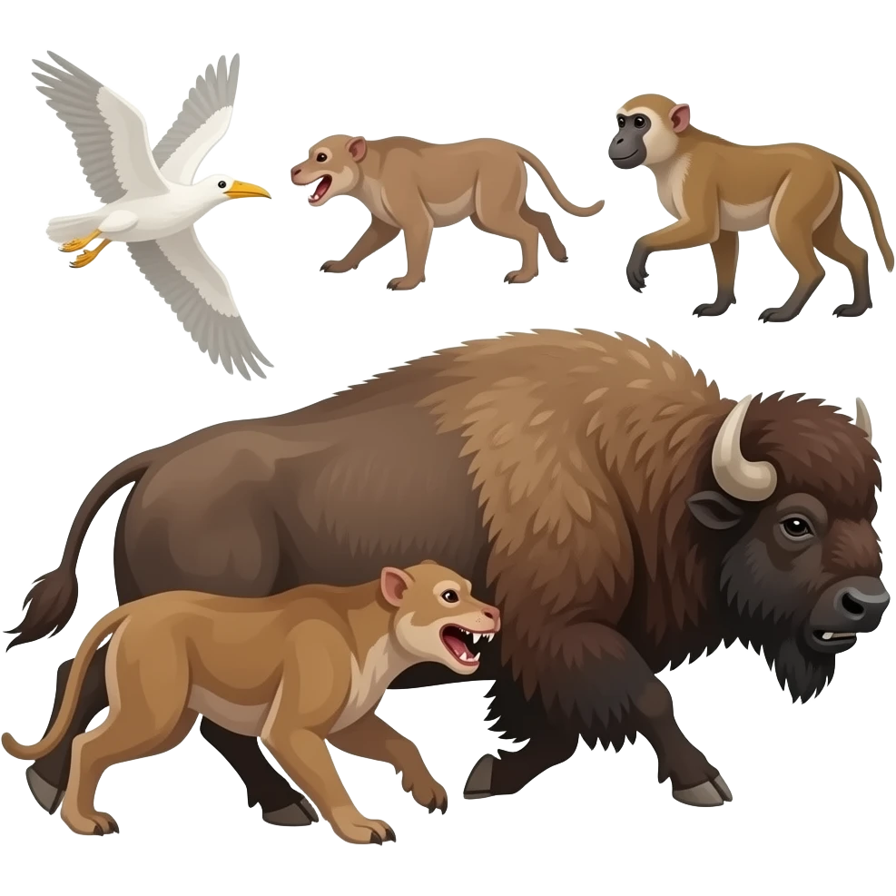 Smilodon chasing bison,macaques,pelagornises and flies emoji