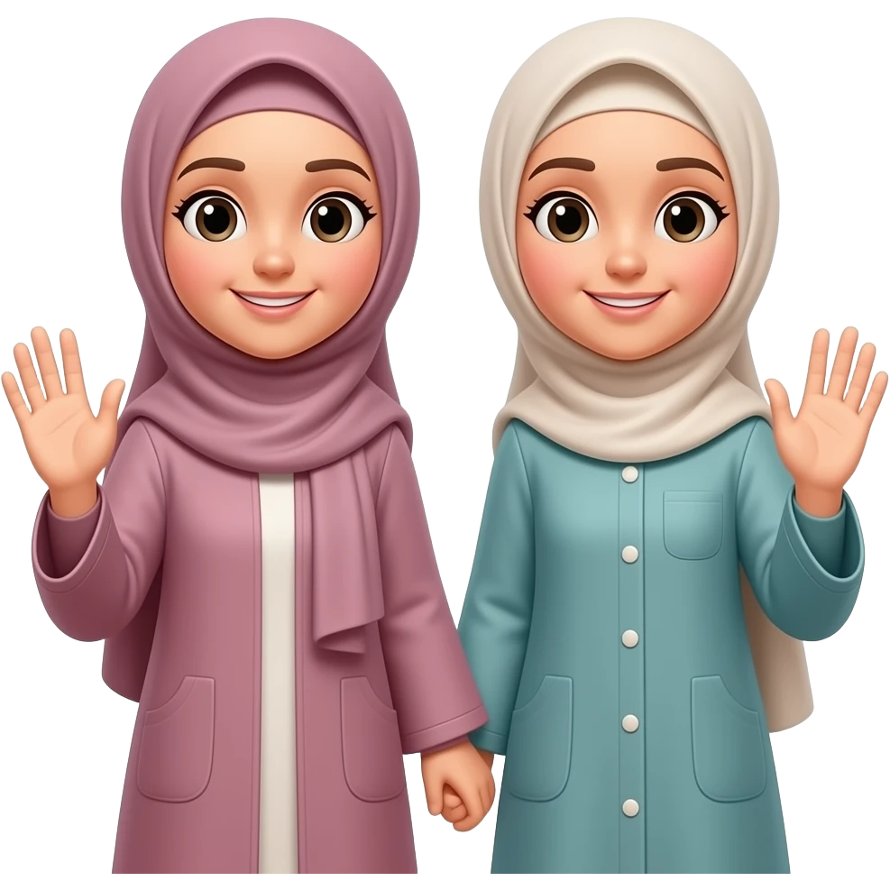 hijabi women wearing abaya are saying goodbaye with hands just two are saing goodbye ith hands emoji