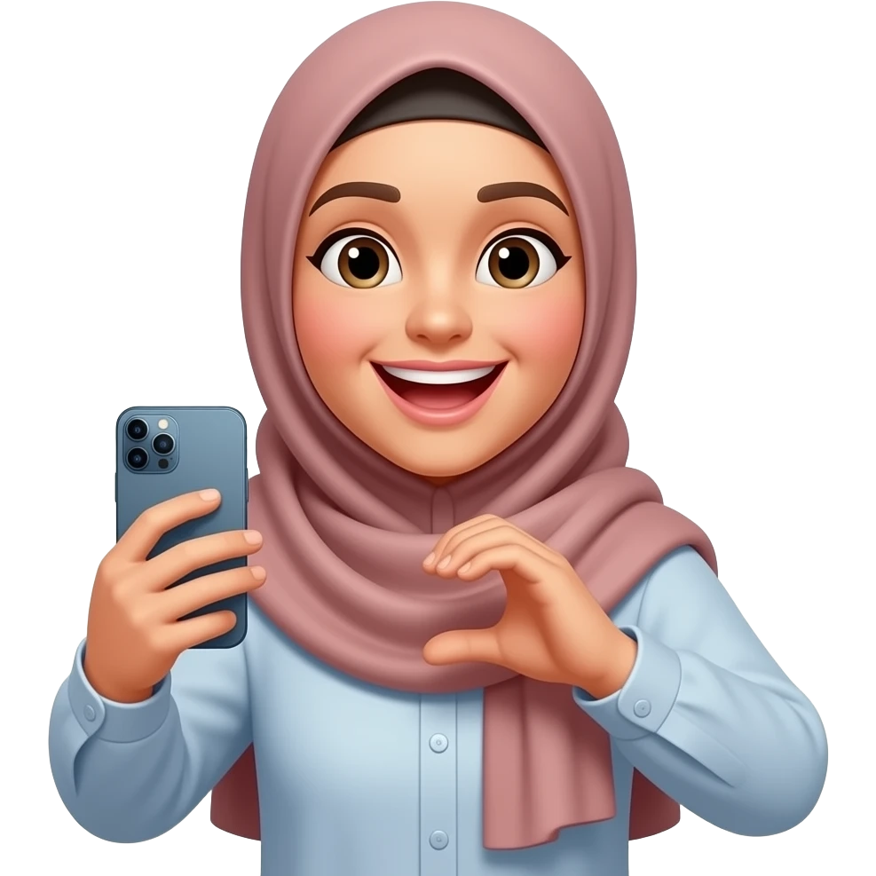Hijab but iPhone emoji and like she doing like this🫶🏽 and she have with opening mouth smile emoji