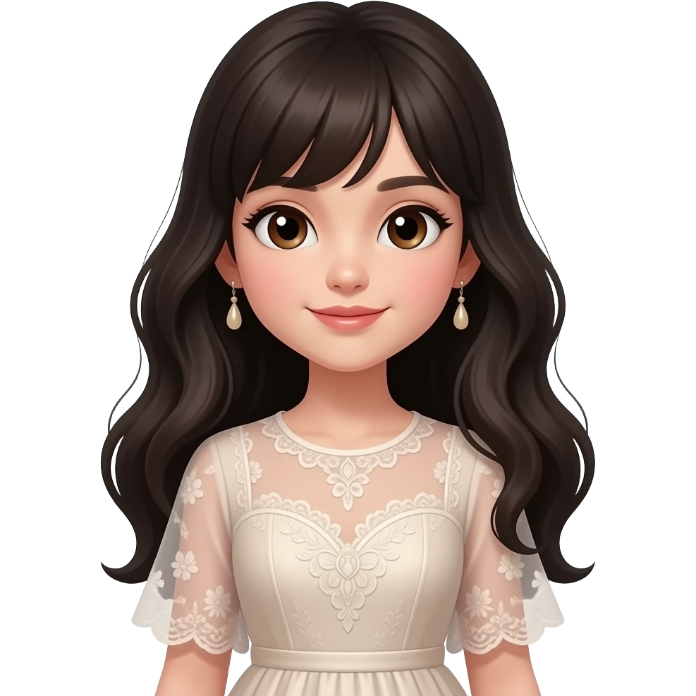 Brown eyes black hair long beutiful dress emoji