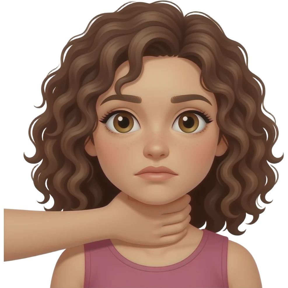 Brown curly hair girl with light brown eyes being choked one handed by someone else emoji