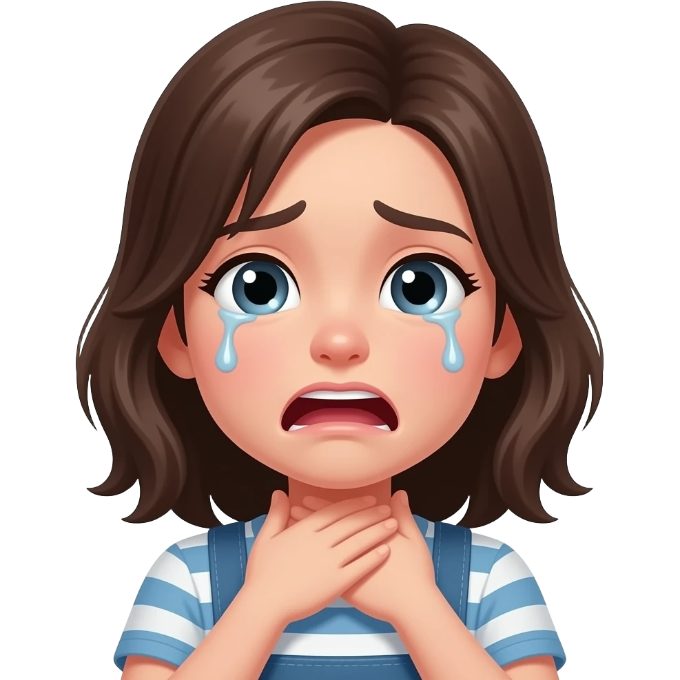 girl choking herself by the throat while crying emoji