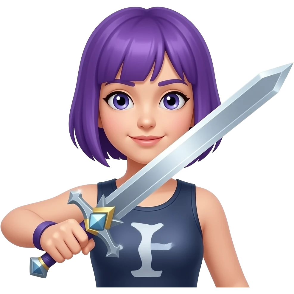 Girl with purple hair with a sword emoji