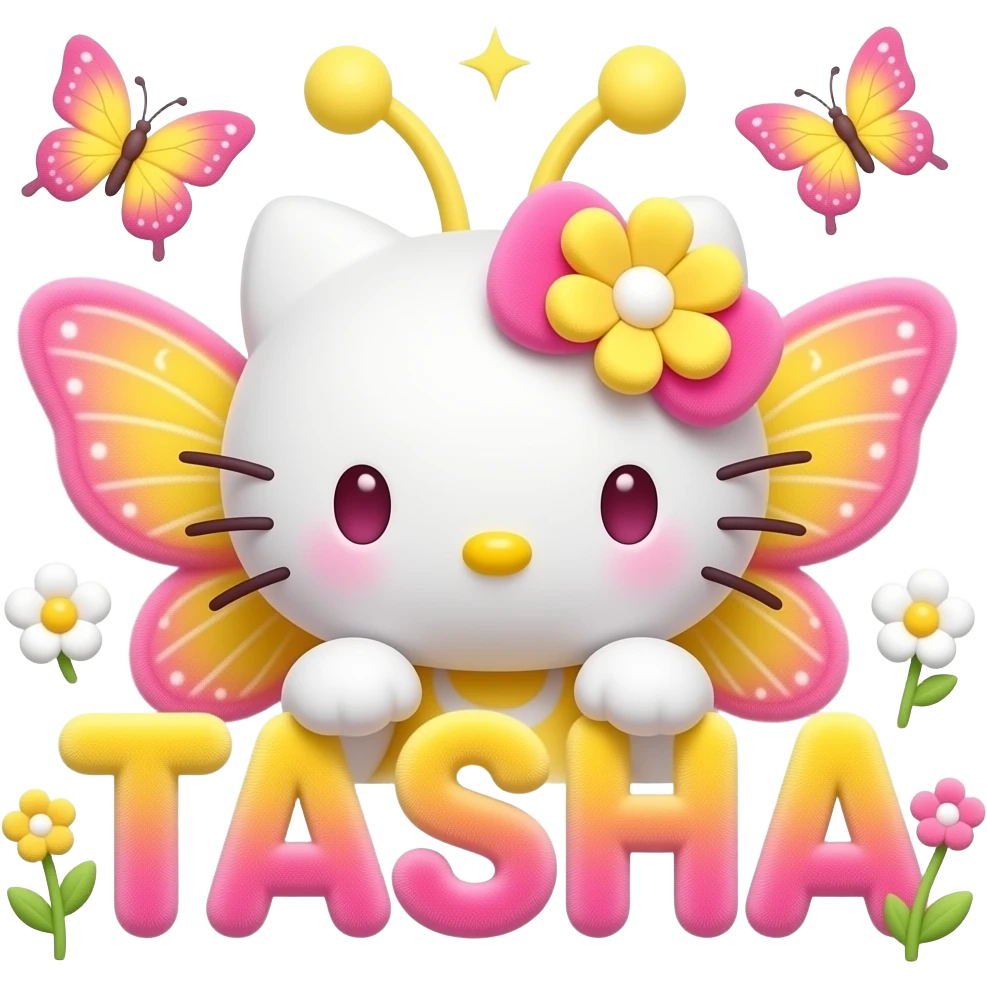 White velvety fur 3D hello kitty head with yellow pink gradient 3D ...
