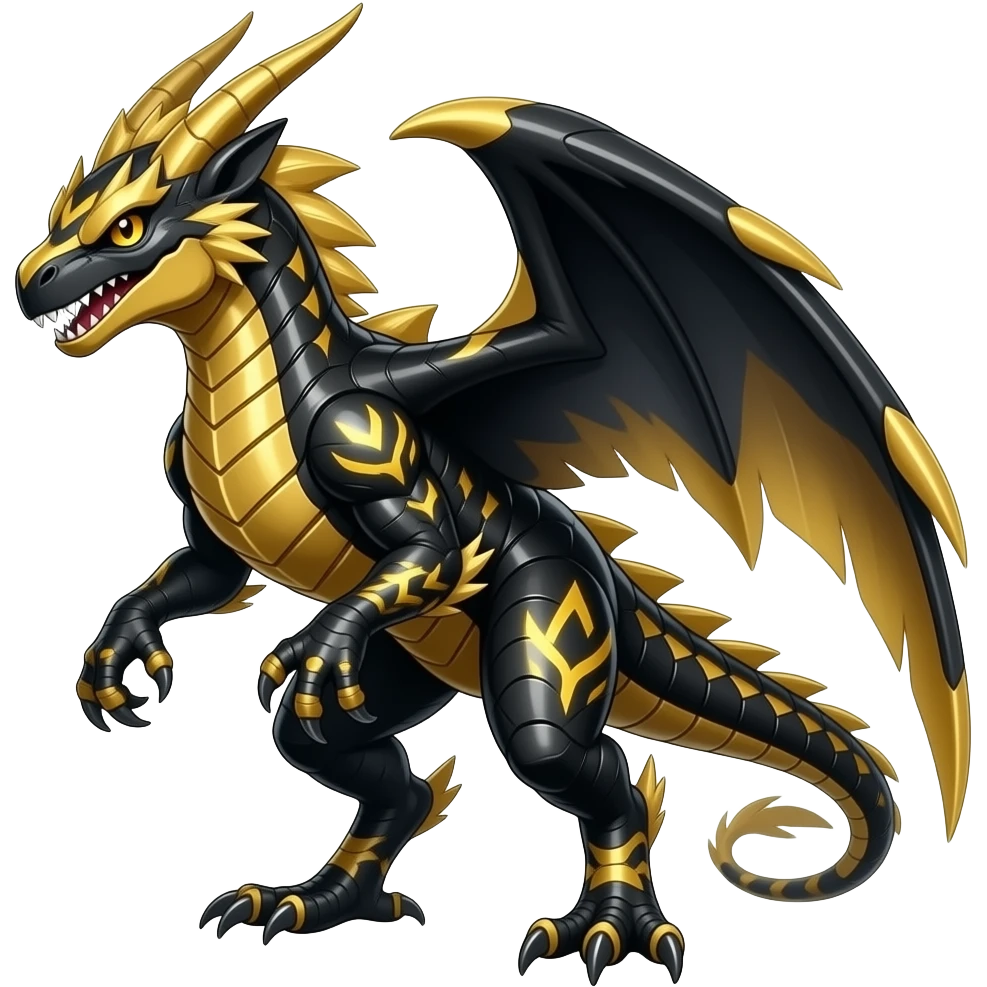 Shiny edgy cool badass gold Raptorik feathery spicy Furry scaly oily black with neon-markings Salandit-Salamence-Ekans-Seviper-Rapidash-Salazzle-Fakemon-hybrid emoji