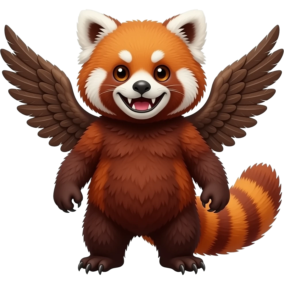 Cute mutant eagle-gryphon-tanuki-red-panda-hybrid with sharp long saber teeth emoji