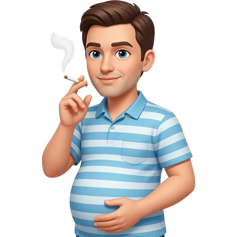 Pregnant man smoking a cigarette but make it like the iphone picture emoji
