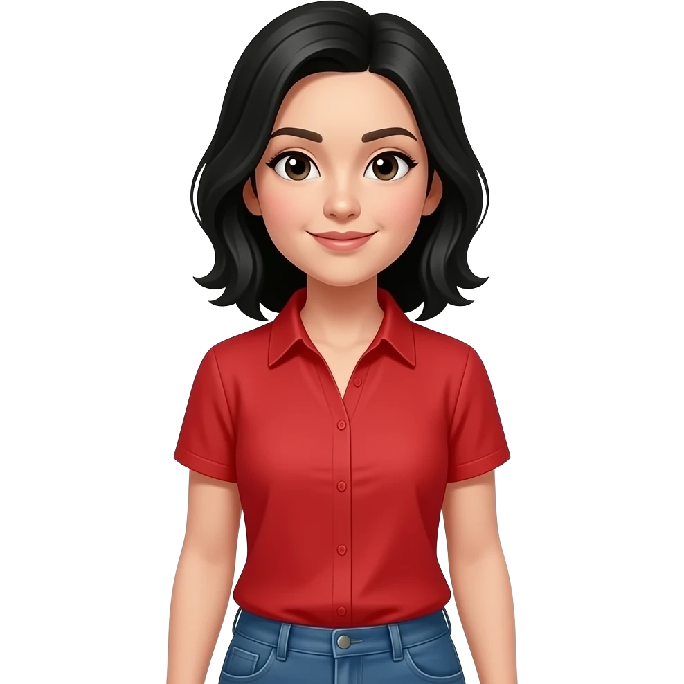 woman with black hair red shirt entire full body emoji