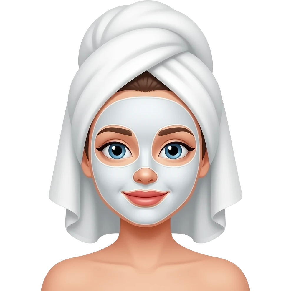 فتاة برأسها فوطة ملفوفة من الاستحمام وعلى وجهها قناع وجه emoji