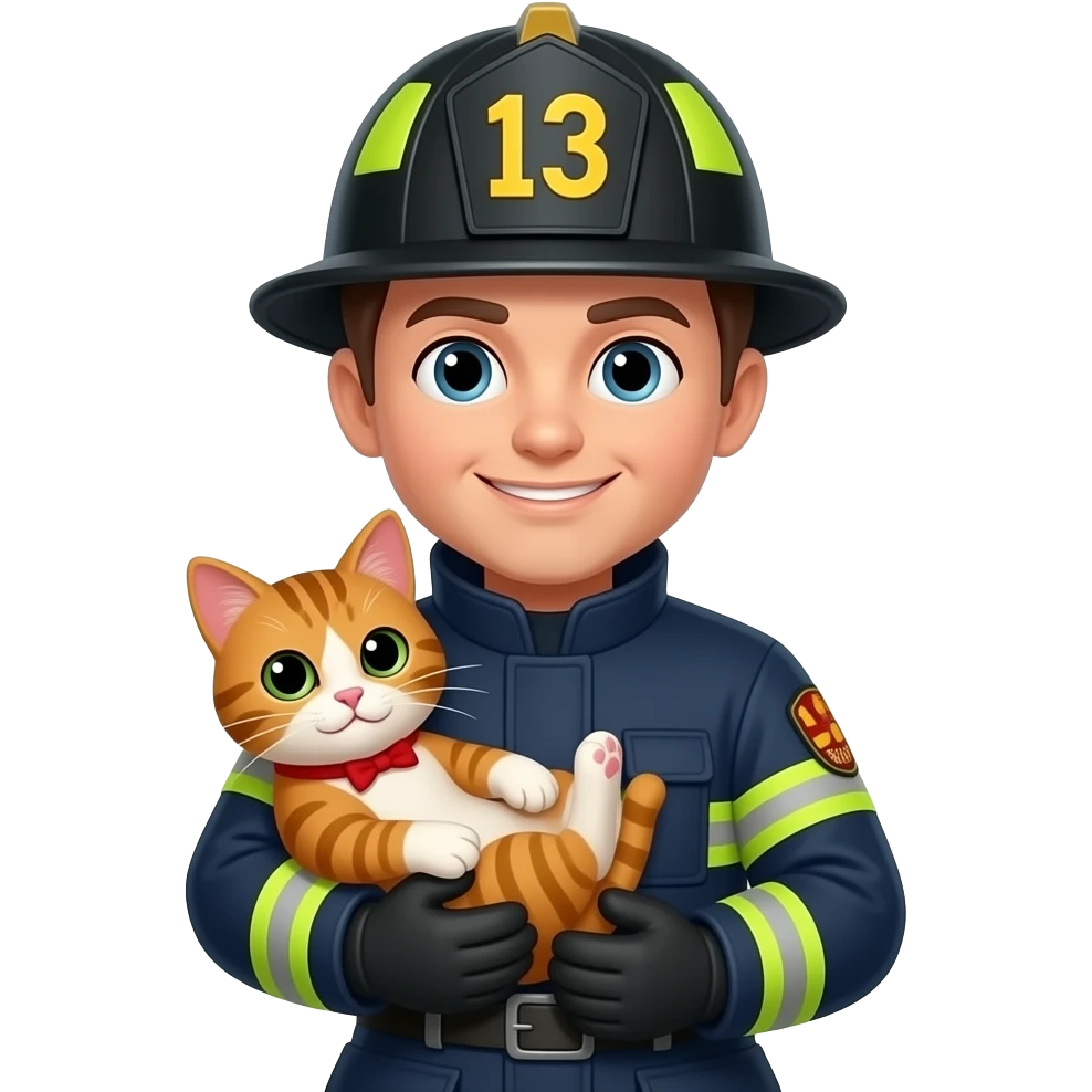 fire fighter hero saving cat emoji